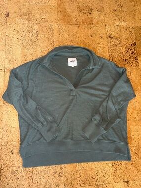 aerie Green V-Neck Collared cropped Pullover Sweater